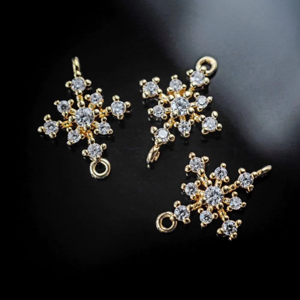 коннектор металл "снежинка", позолота/циркон, 13.3x10x2.5 мм