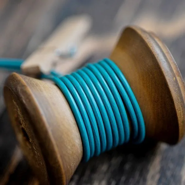 шнур кожаный, цвет бирюзовый, диаметр 2 мм