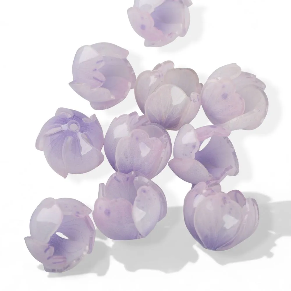 бусина, акрил "бутон", цвет белый/сиреневый, 14x16x16 мм