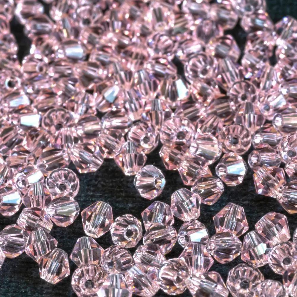 бусина, стекло биконус, цвет розовый, 4 мм (уп.30+/-5 шт)