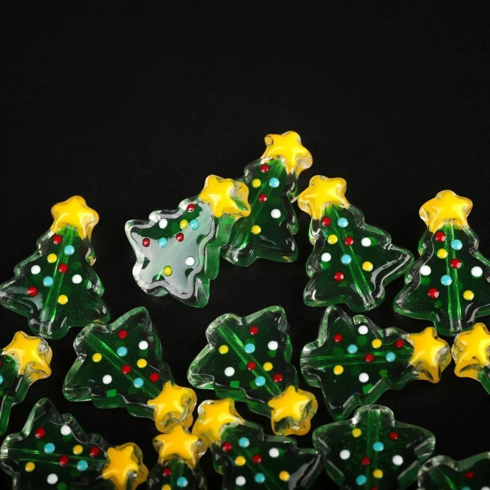 бусина, лэмпворк "ёлочка со звёздочкой", стекло, цвет зеленый, 18x15x7 мм