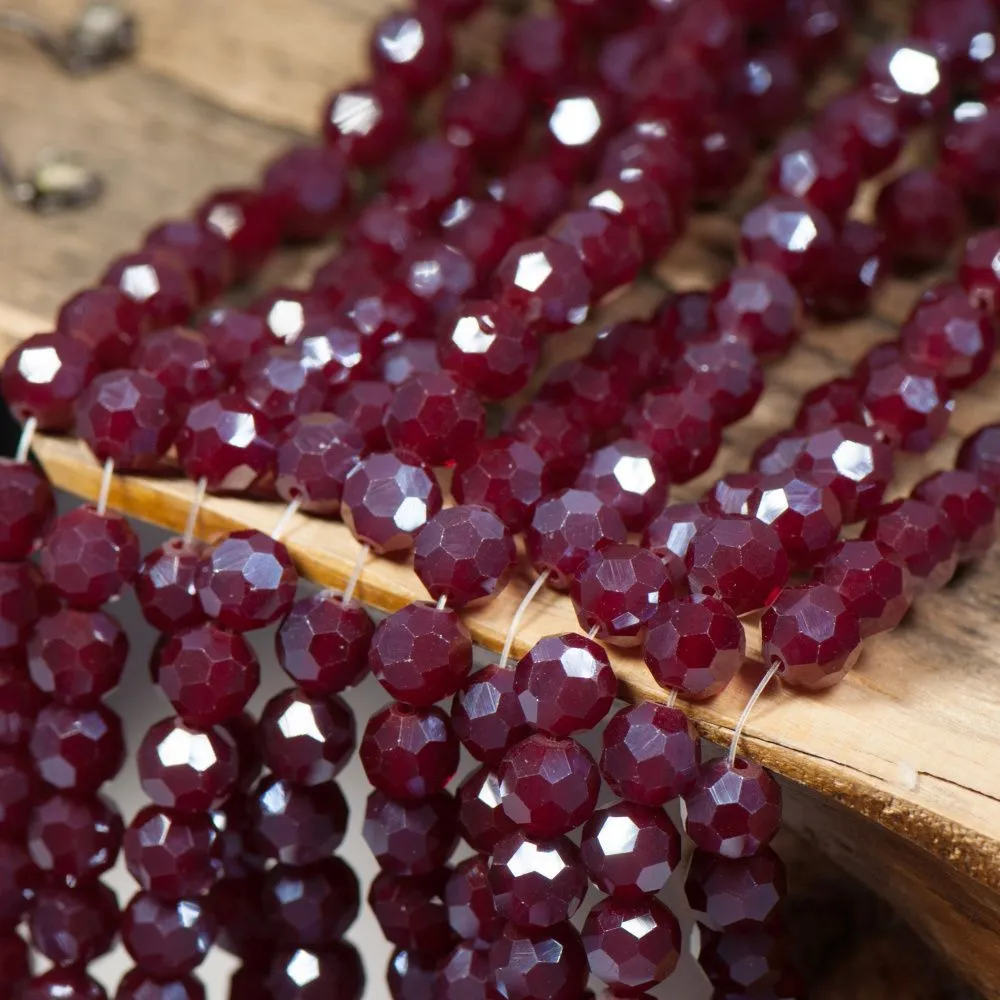 бусина, непрозрачная, граненая, стекло, цвет бордовый перламутровый, 8 мм