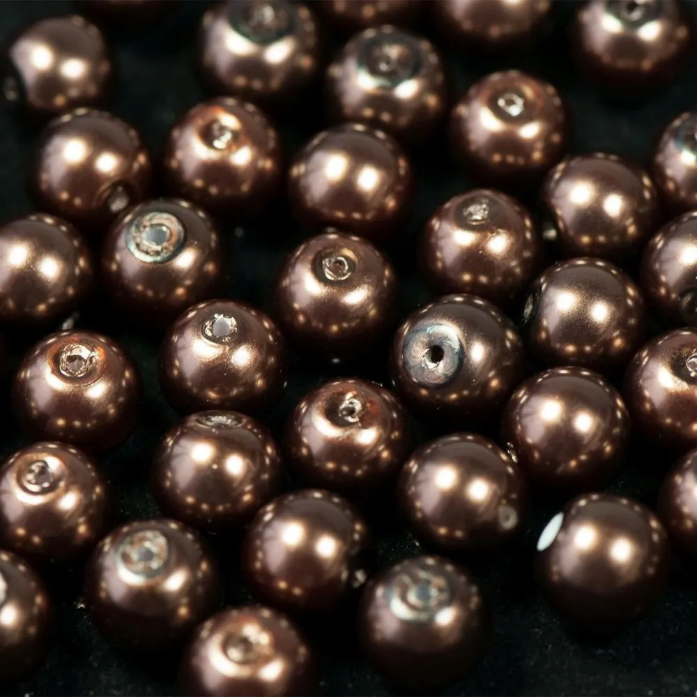 бусина, имитация жемчуга, стекло 10, цвет темно-коричневый шоколад, 10 мм (уп 10 шт)