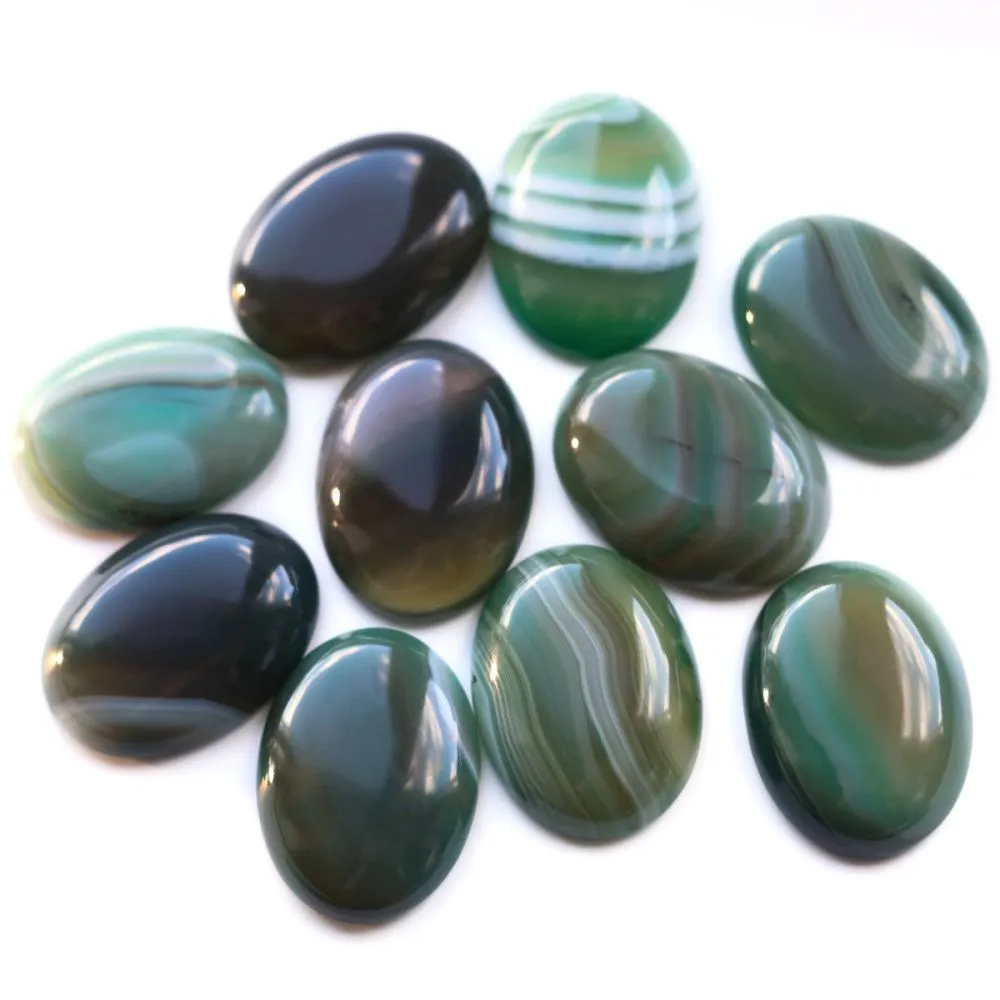 кабошон агат овальный, цвет зеленый, 38-40x28-30x8-10 мм