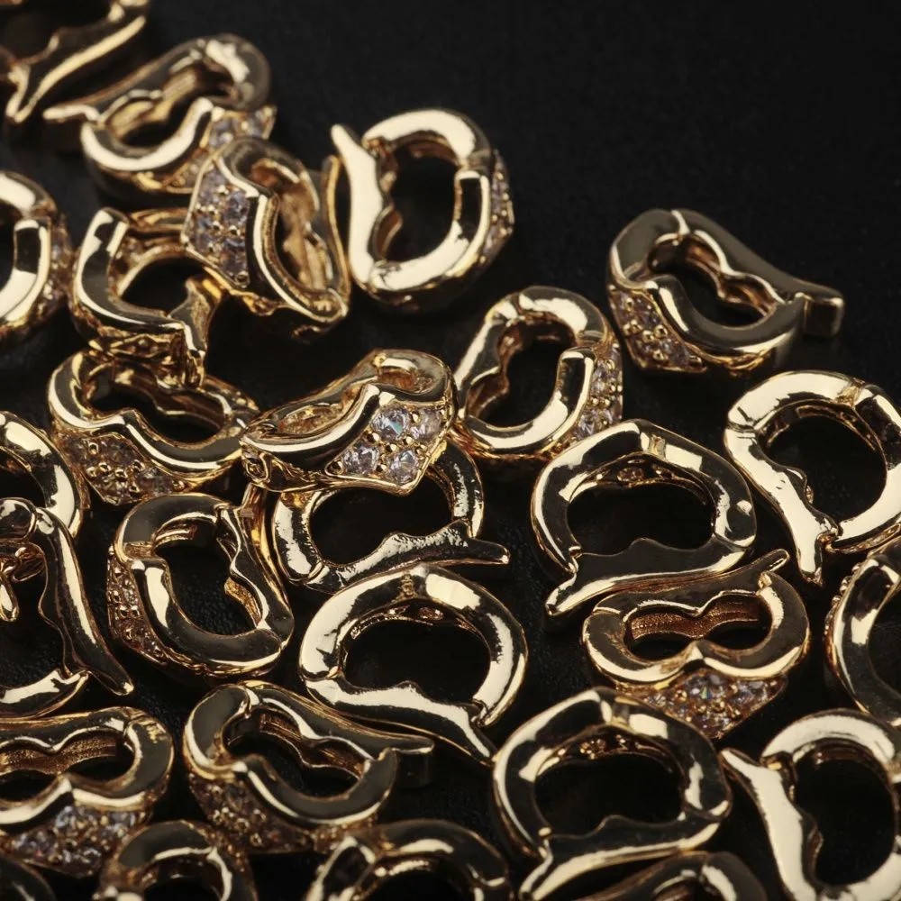 замок для украшений "ромбо", позолота/циркон, 10x5.5x8 мм