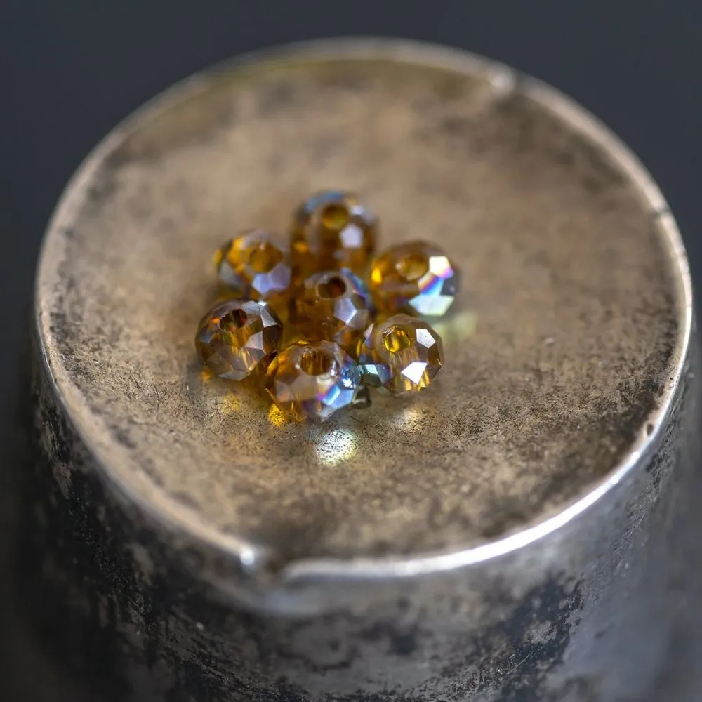 бусина, стекло абакус 3,5, граненая, цвет оливковый радужный, 3.5х2.5 мм (уп 50+/-10 шт)