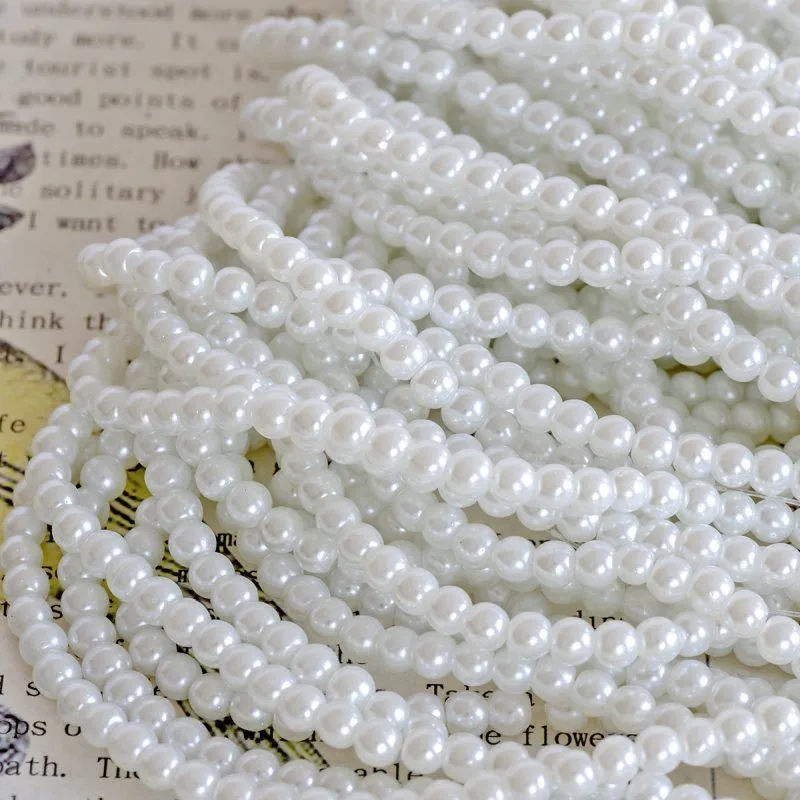 бусина, имитация жемчуга, стекло 4, цвет белый, 4 мм (уп 50+/-5 шт)