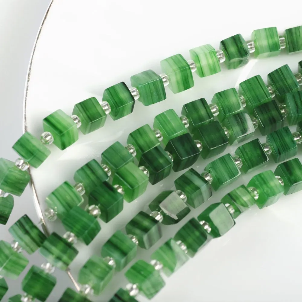 бусина, лэмпворк "кубик", стекло, цвет зеленый, 6x6x5.5 мм