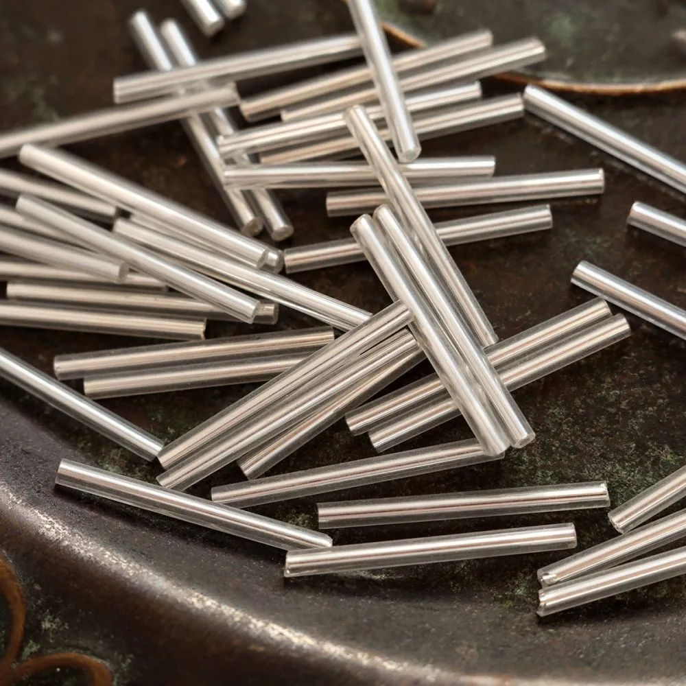 бисер "радуга", стеклярус, цвет металлик серебро, 30x2.5 мм (уп 20 г)