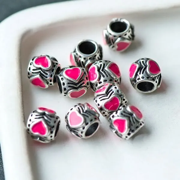 ес бусина металл "харт", цвет античное серебро/эмаль, 9x8 мм