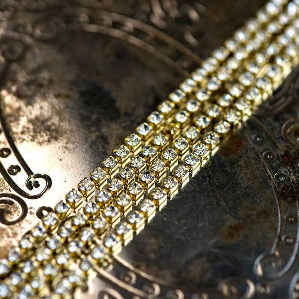 цепочка "стар", со стразами cristal, цвет золото, 2.5 мм, стразовая лента