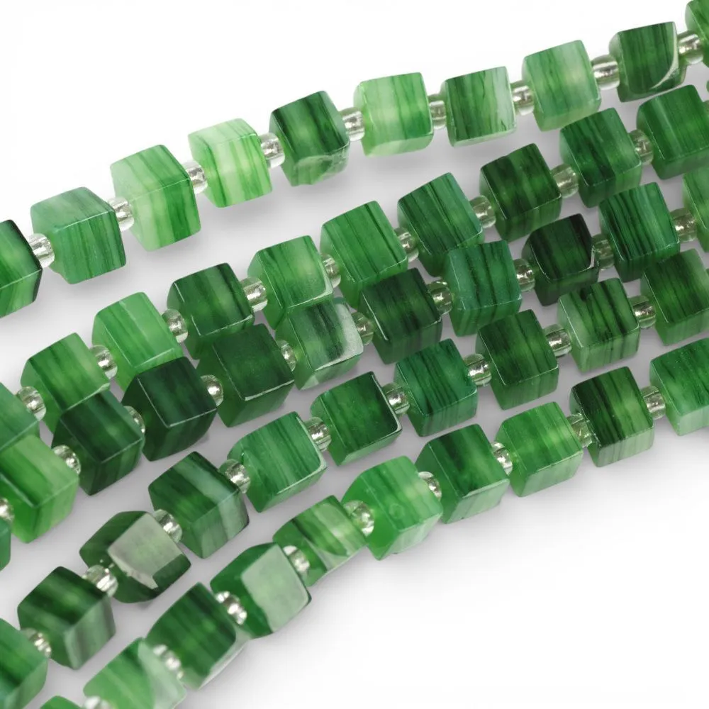 бусина, лэмпворк "кубик", стекло, цвет зеленый, 6x6x5.5 мм