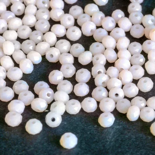 бусина, имитация нефрита, стекло абакус, цвет кремовый, 3.5х2.5 мм (уп 50+/-5 шт)