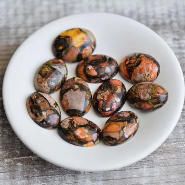 кабошон им. варисцита, овальный, цвет медный/оранжевый, 25x18x7 мм