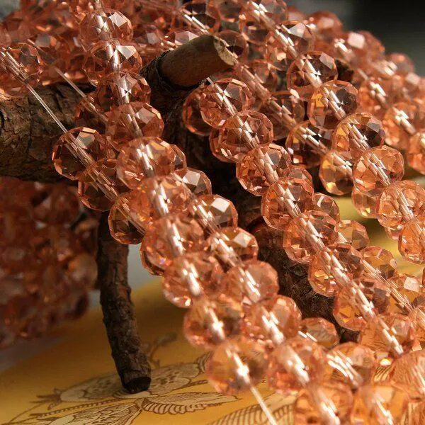 бусина, стекло абакус 10, граненая, цвет розовый лосось, 10х7 мм 