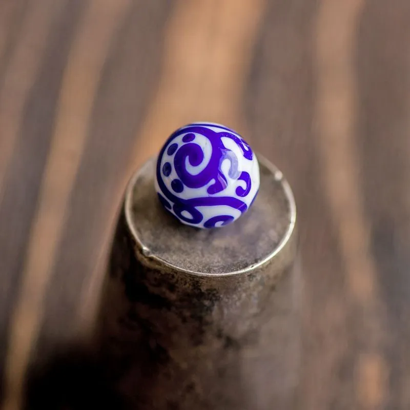 бусина, мурано "ацтек", белый/синий, 16 мм