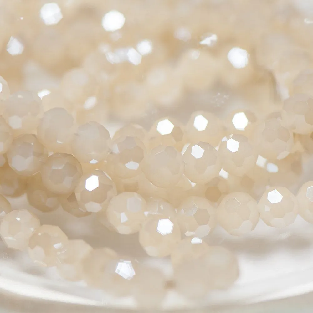 бусина, непрозрачная, граненая, стекло, цвет бежевый перламутровый, 6 мм (уп 20 +/-2 шт)