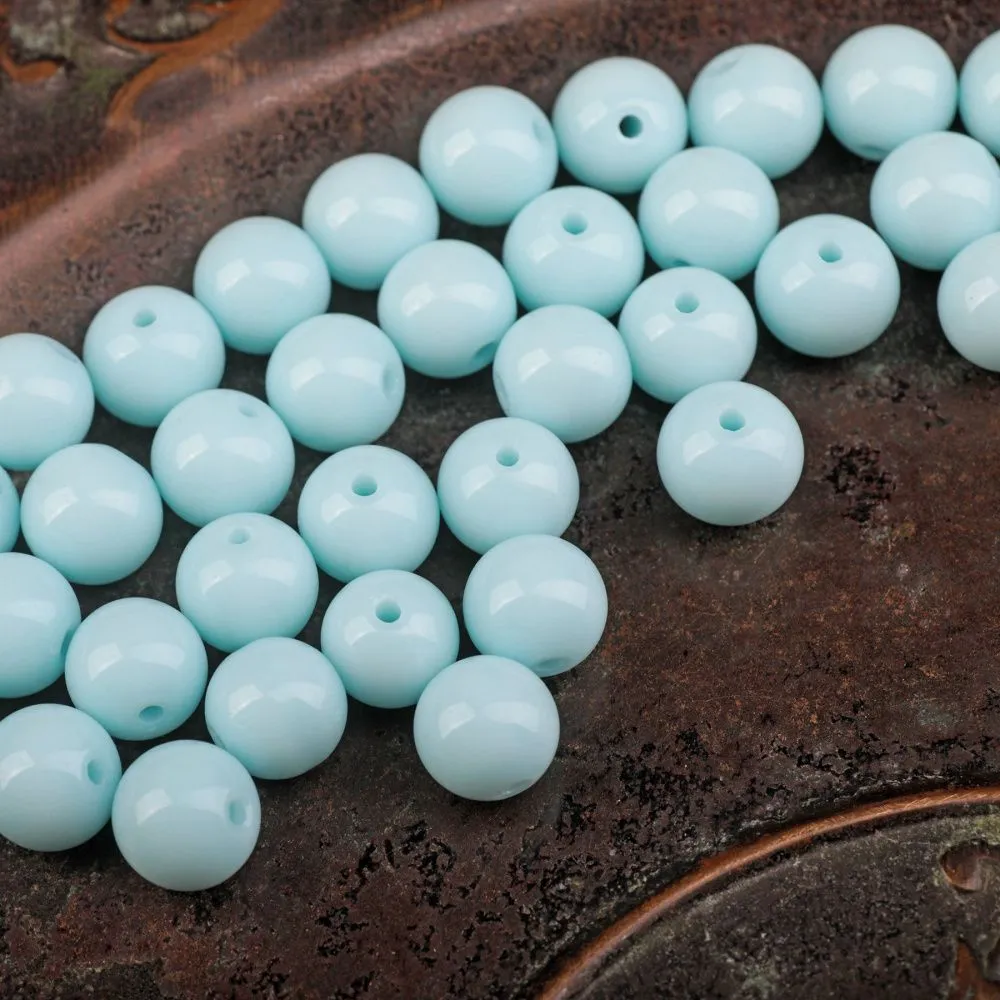 бусина, стекло 10, цвет светло-бирюзовый, 10 мм