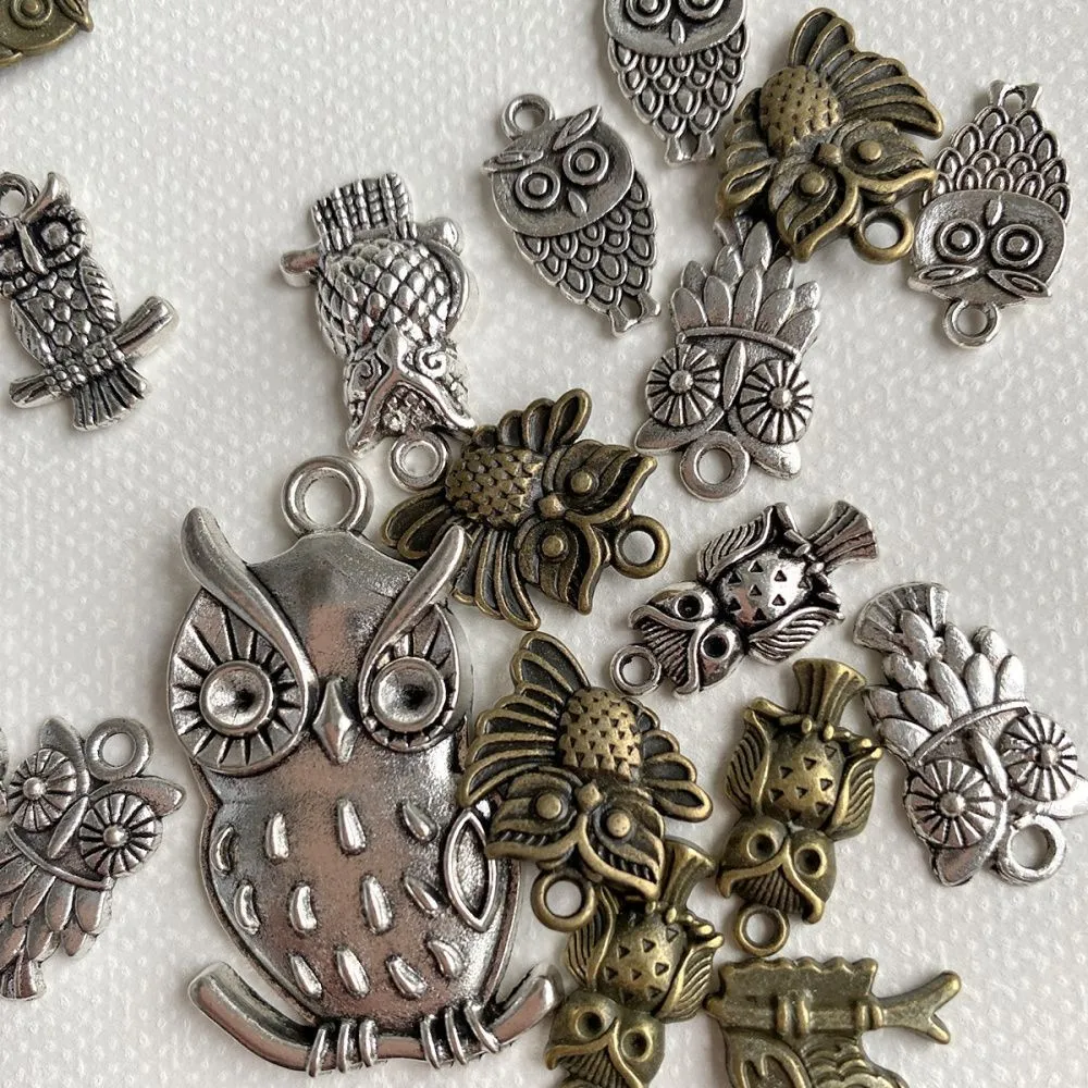 микс металлический из подвесок "совы", цветовой и размерный микс (уп 20 г)