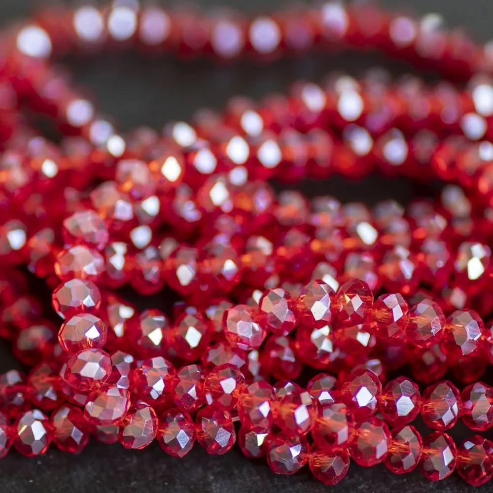 бусина, стекло абакус 6, граненая, цвет красный перламутровый, 6х4 мм