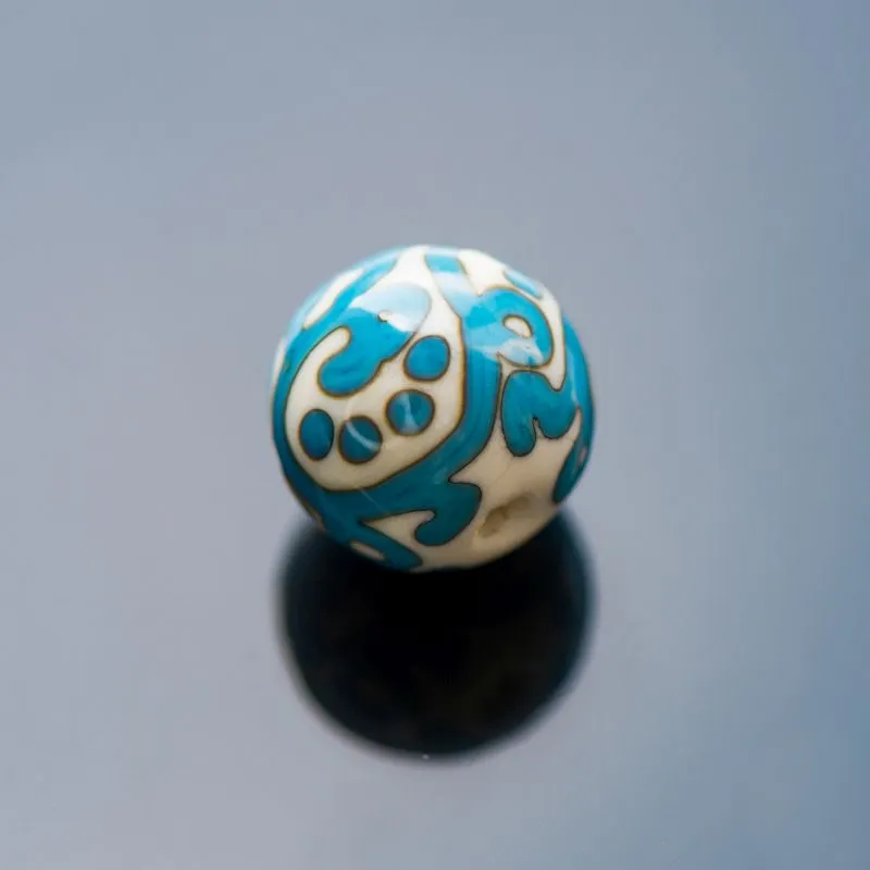 бусина, мурано "ацтек", айвори/бирюзовый, 16 мм