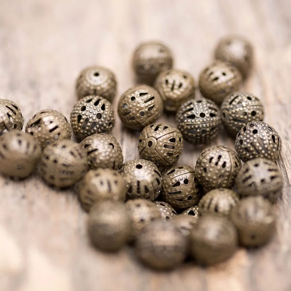 бусина, металл "винтаж" 8, цвет античная бронза, 8 мм