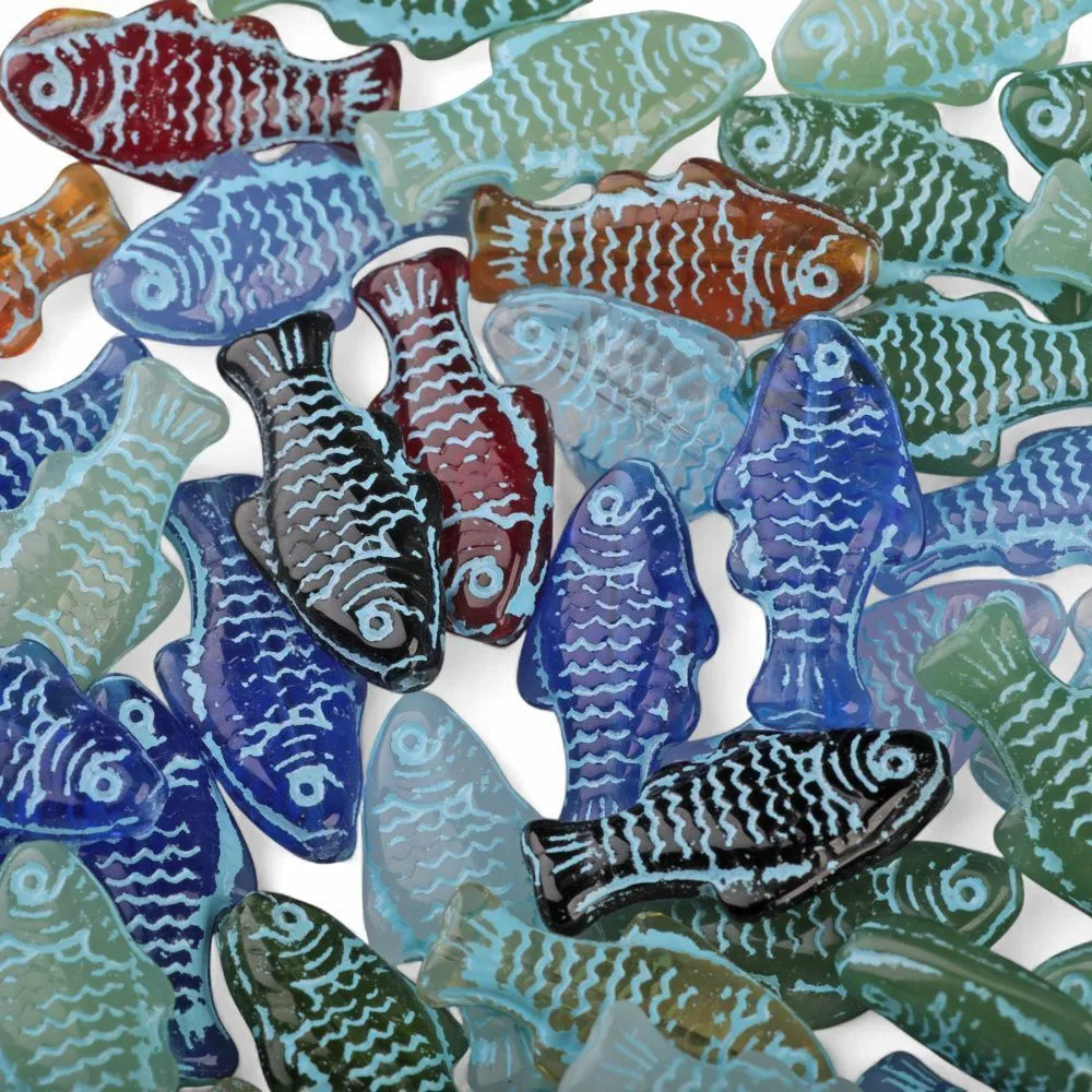 бусина, лэмпворк "рыба", стекло, цветовой микс, 25x12x5-6 мм