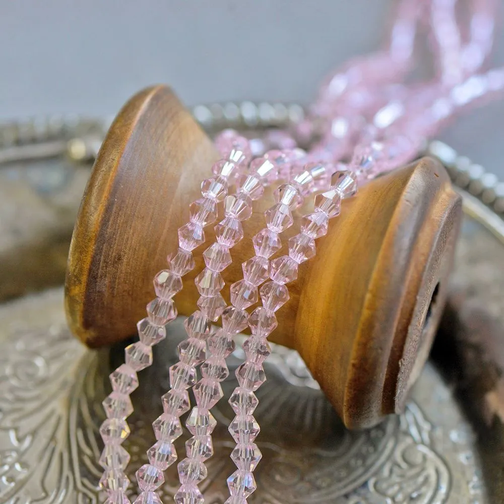 бусина, стекло биконус, цвет розовый, 4 мм (уп.30+/-5 шт)