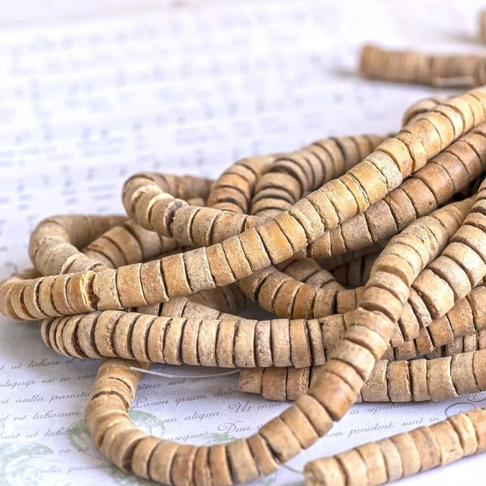 бусина скорлупа ореха, рондель, цвет коричневый, 8х2-5 мм  (уп 20 г)