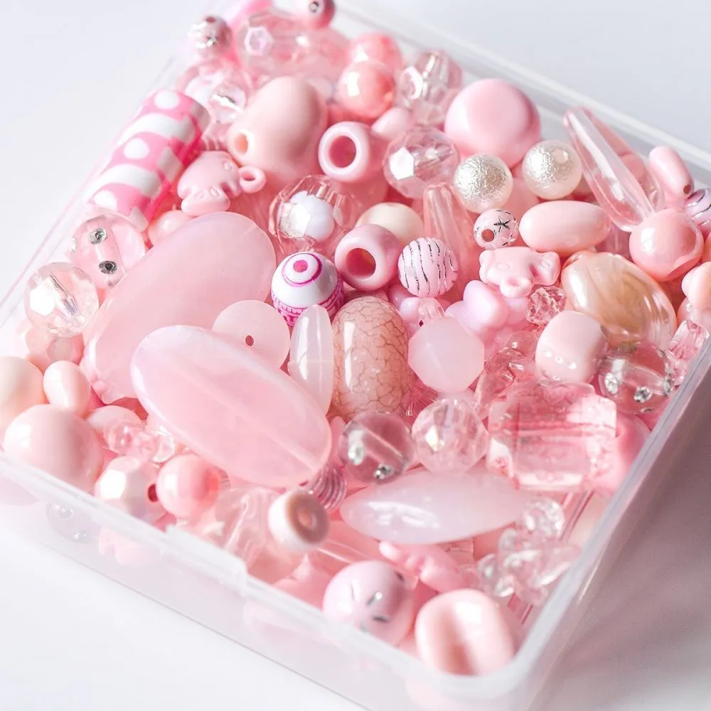 набор бусин в органайзере "пинк", цвет розовый, набор 100 г