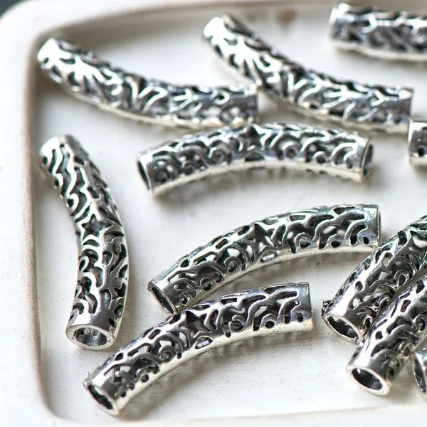 ес бусина металл "ажурная туба", цвет античное серебро, 37.5x7.5 мм