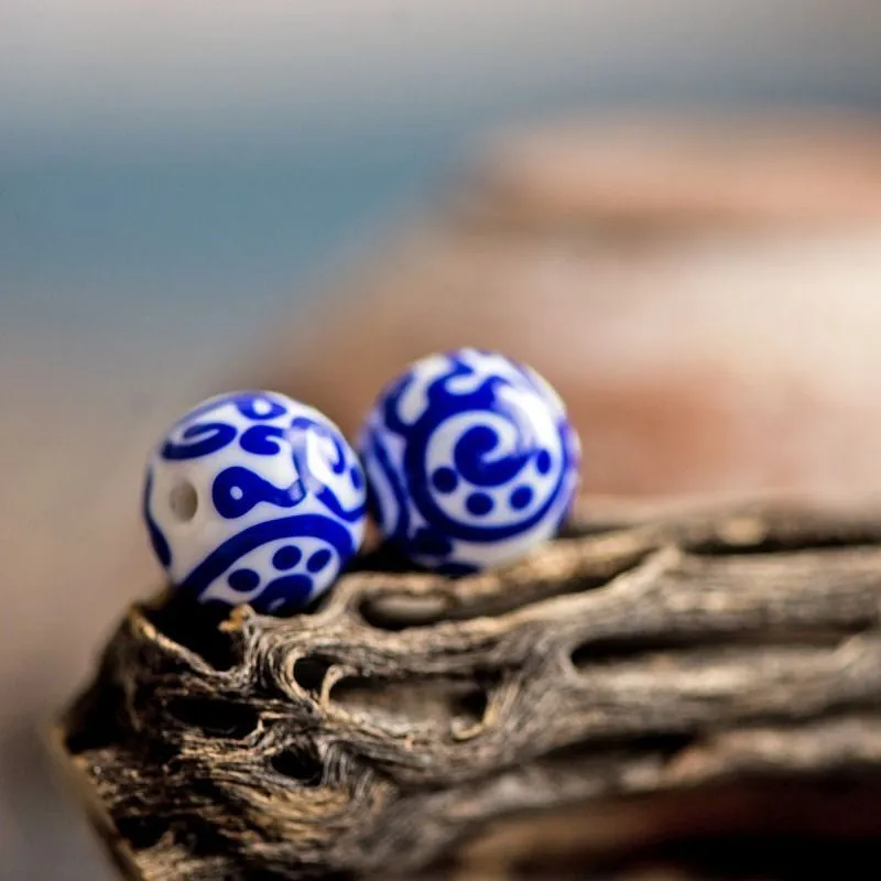 бусина, мурано "ацтек", белый/синий, 16 мм