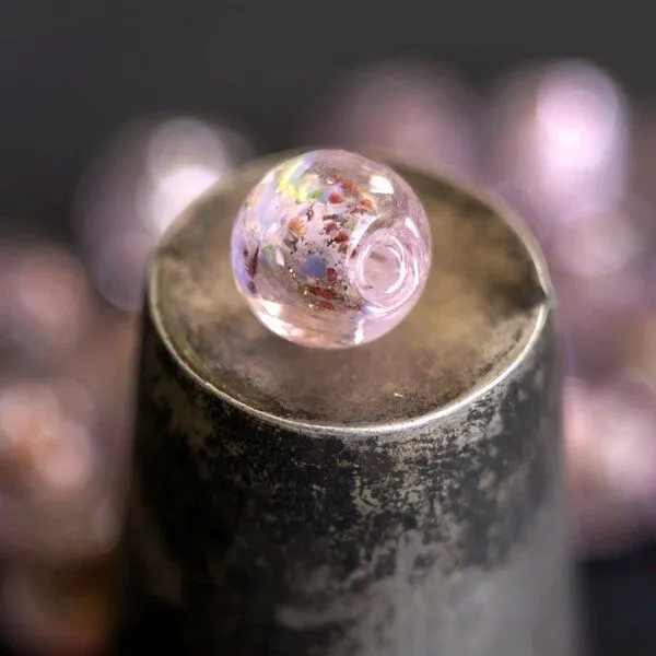 бусина, стекло с фольгой,  цвет розовый, 12 мм