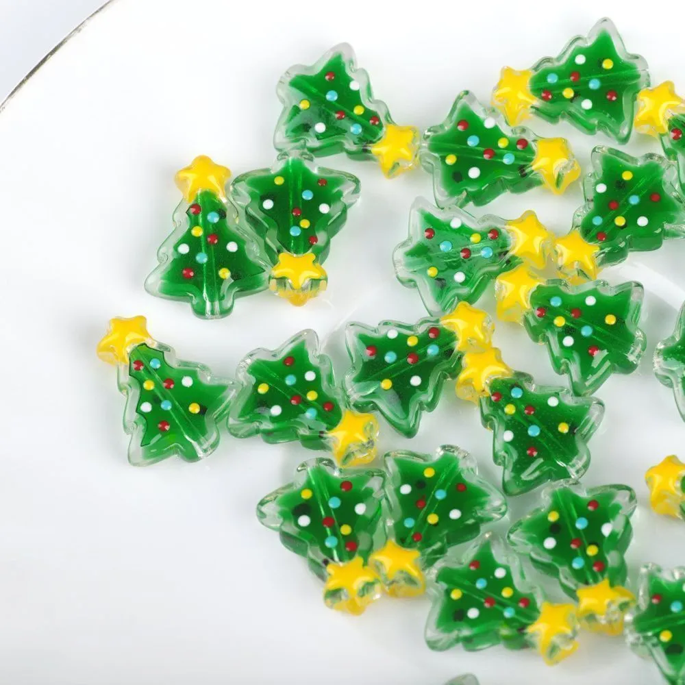 бусина, лэмпворк "ёлочка со звёздочкой", стекло, цвет зеленый, 18x15x7 мм