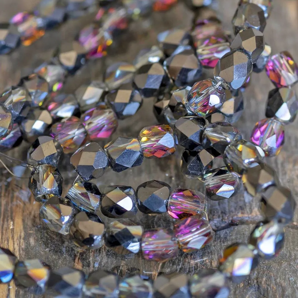 бусина, стекло бочонок 4, граненая, цвет радужный гематитовый, 4x4 мм (уп 30+/-5 шт)