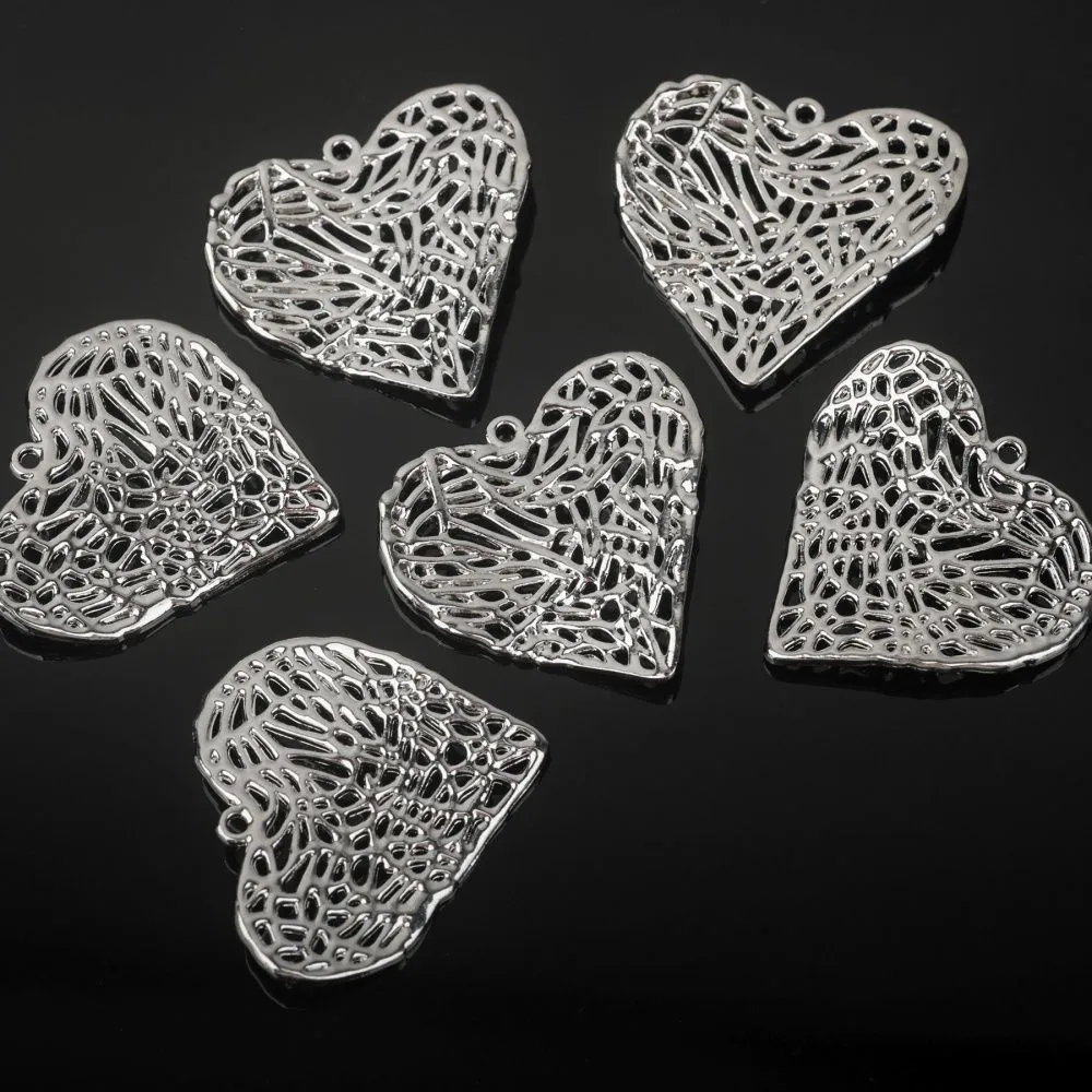 подвеска металл "сердце-сеть", цвет платина, 27x28.5x3 мм