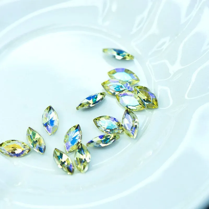 кабошон стекло кристалл, navette, цвет jonquil ab, 12х6 мм