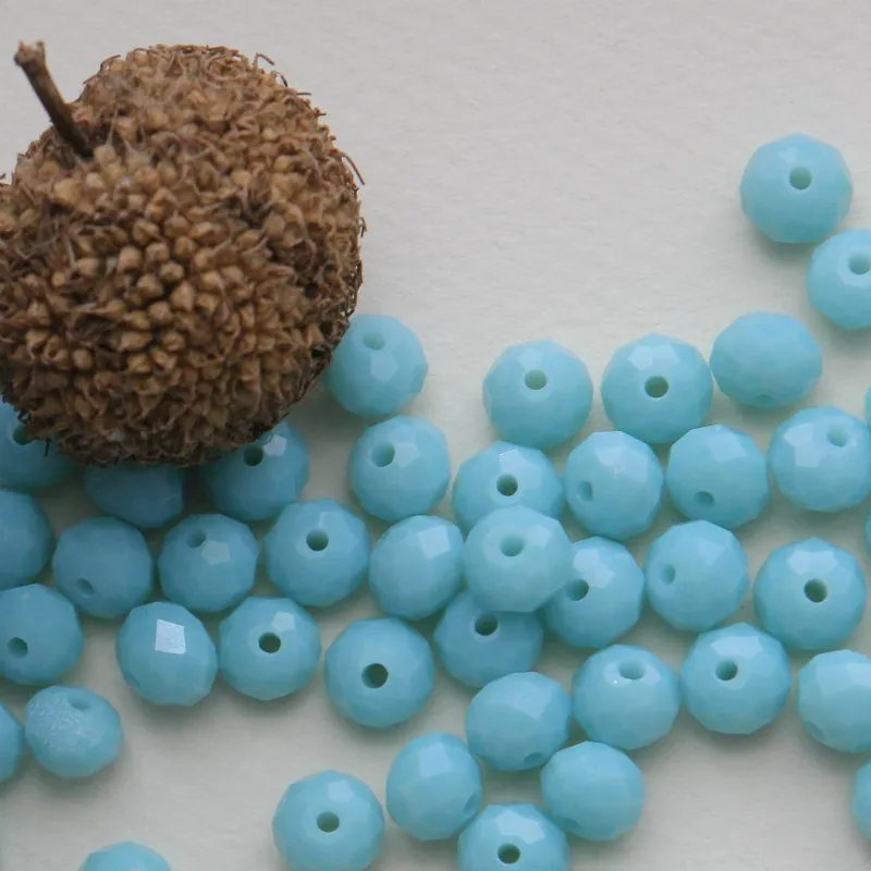 бусина, имитация нефрита, стекло абакус, цвет голубой, 8х6 мм